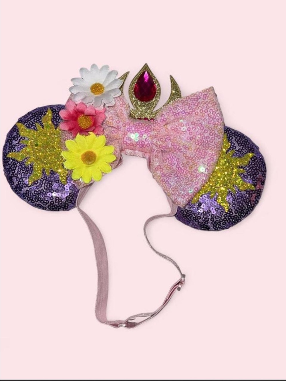 Girls Pink & Purple Sequin Flower Ear Headband